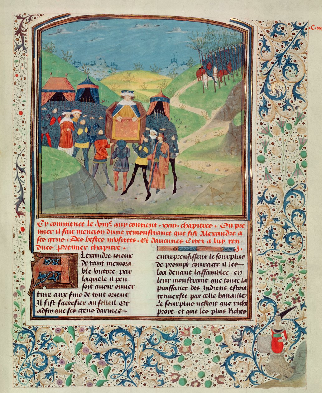 Roy 17 FI f.198 Alexander den Store henvendte sig til sine mænd i håbet om at overtale dem til at fortsætte ind i Indien, fra Quinte Curse Ruffe des Fais du Grant Alexandre, ca. 1468 (vellum) af French School