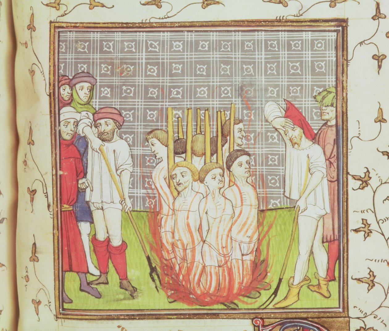 Roy 20 C VII f.44v Tempelriddernes afbrænding, ca. 1308 (pergament) af French School