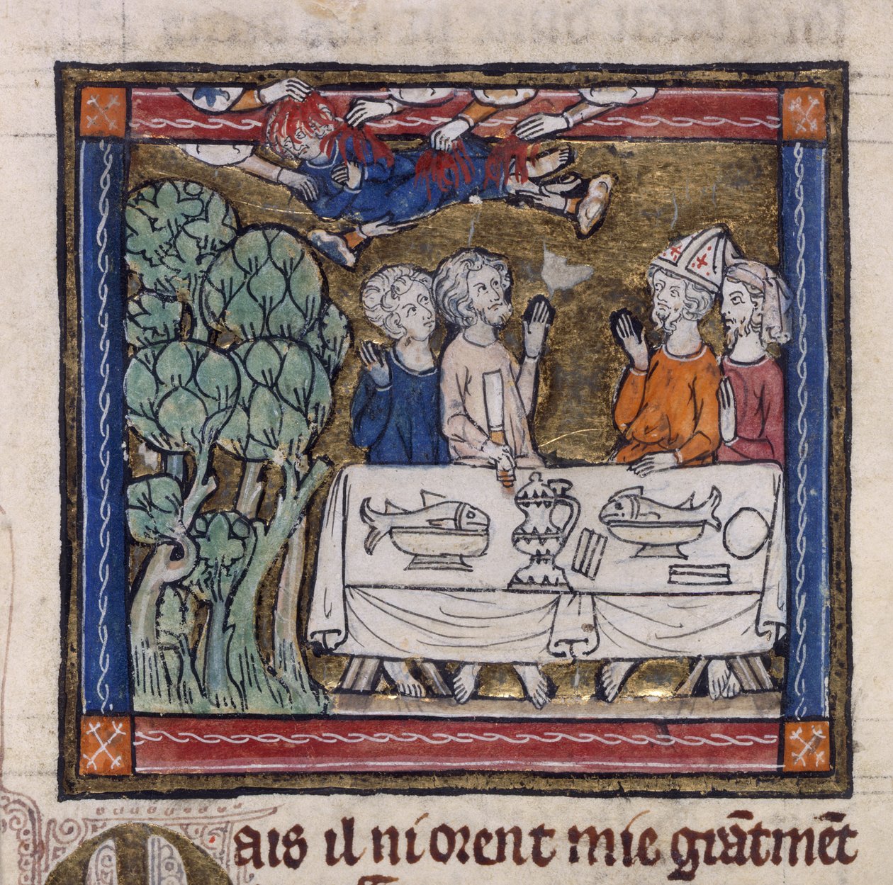 Royal 14 E.III fol.76v Syv hænder kastede ild på Moys, fra 