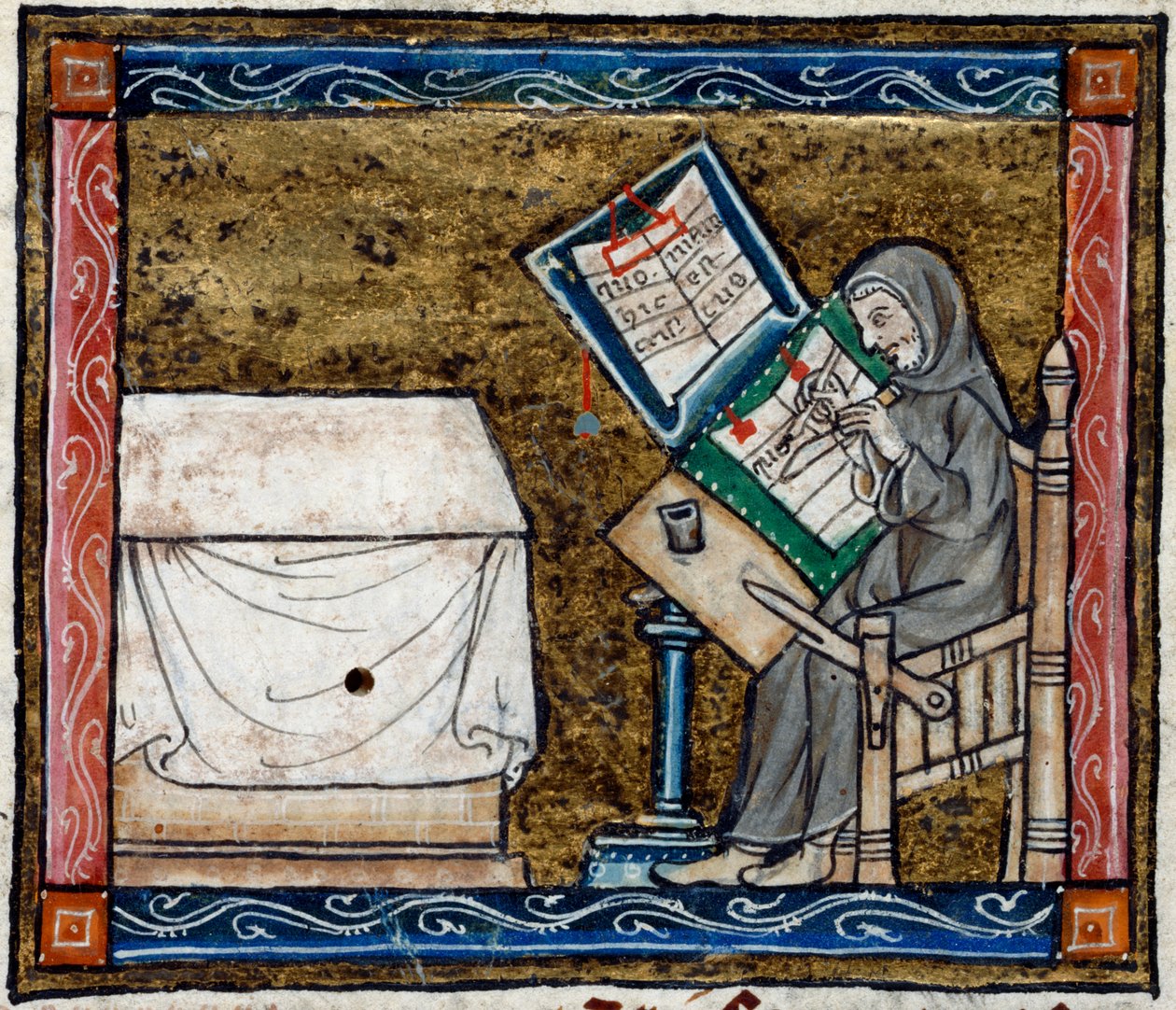 Royal 14 E. III, F.6V SRIBE Kopiering fra et eksempel, illustration fra 