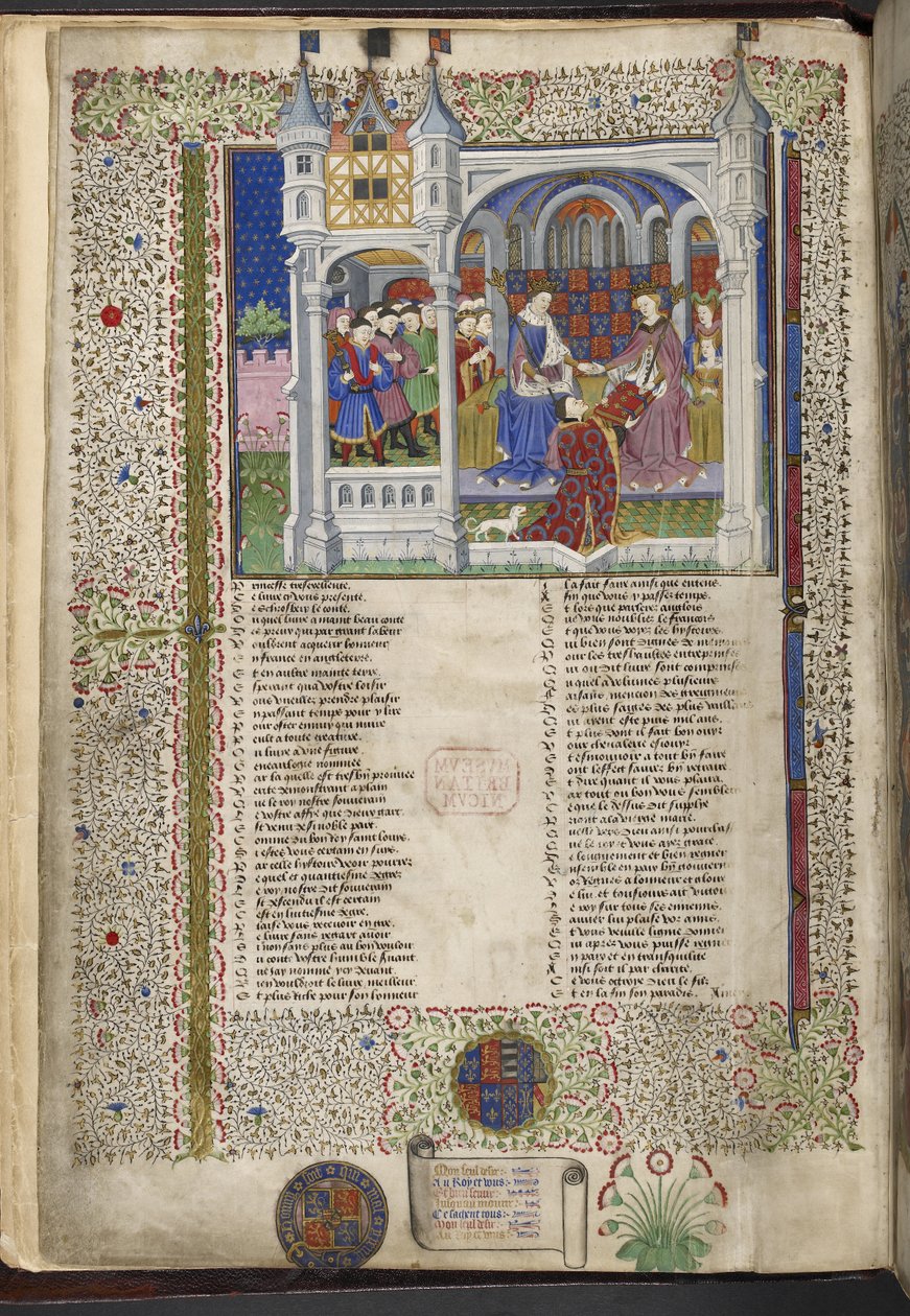 Royal 15 E. VI, f.2v Margaret of Anjou, siddende med sin mand, kong Henry VI, illustration fra 