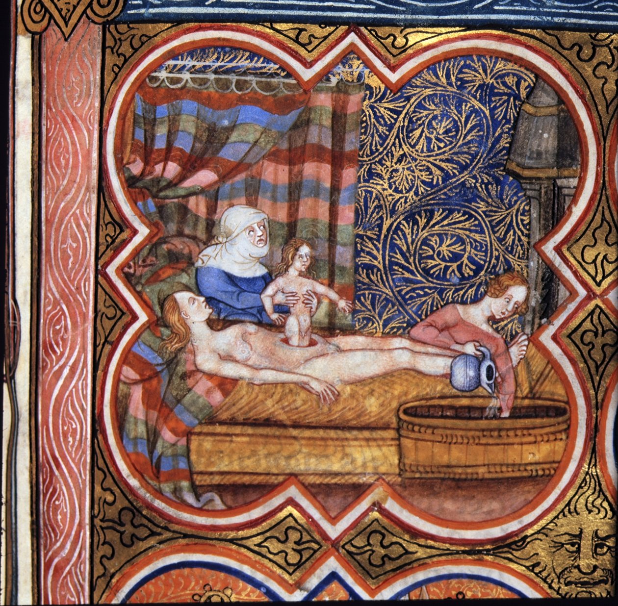 Kongelig 16 G VII fol.219 Julius Cæsars fødsel (101-44 f.Kr.) (vellum) af French School