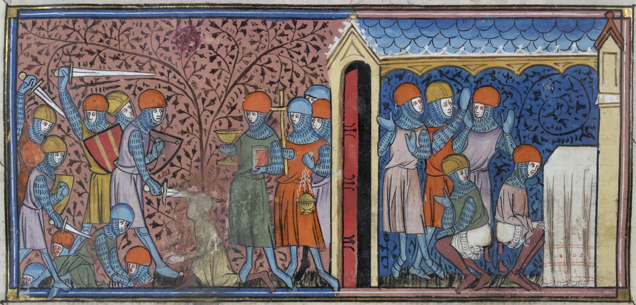 Royal 16 G. VI, f.185v Raid of the Mansur of Cordoba, illustration fra 