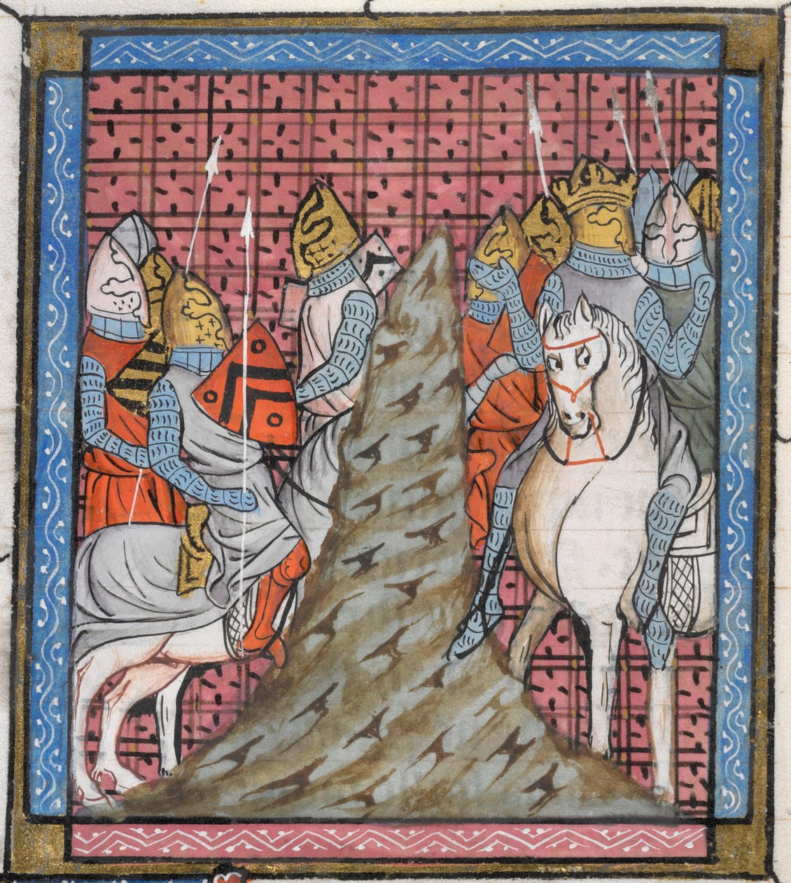 Royal 16 G. VI, f.317v Detalje af en miniature af delingen af en korstogshær under krydsning af et bjerg, illustration fra 
