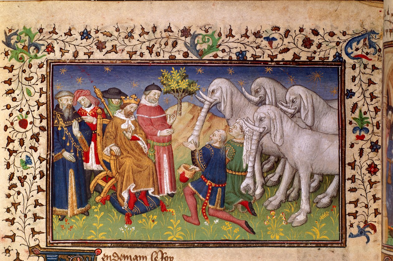 Royal 20 B. XX, fol.82v, Alexander givet hvide elefanter, fra 