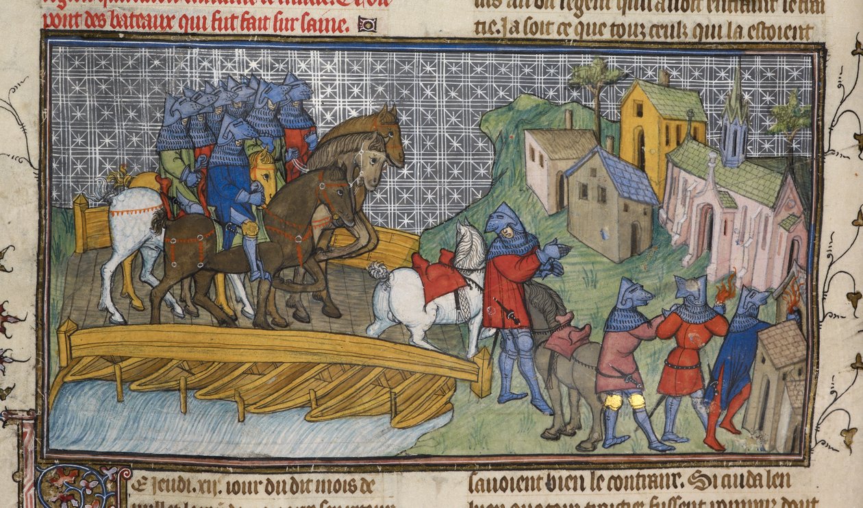 Royal 20 C. VII, f.136v Passage of the Seine, illustration fra 