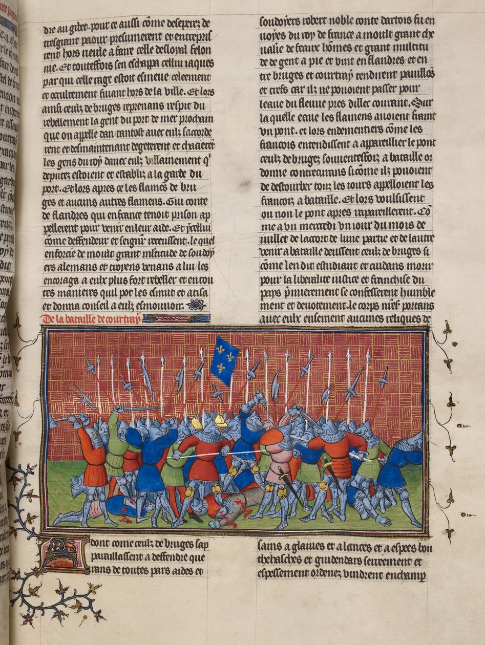 Royal 20 C. VII, f.34 Slaget ved Courtrai, illustration fra 
