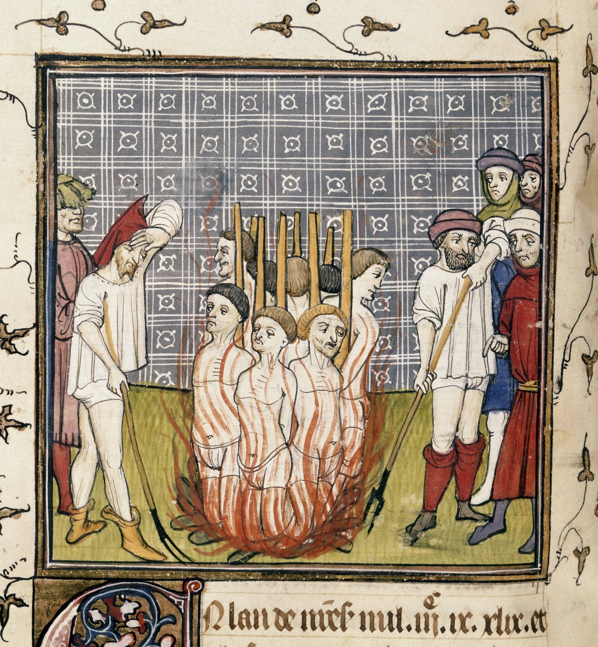 Royal 20 C. VII, f.44v Burning of Templars, illustration fra 