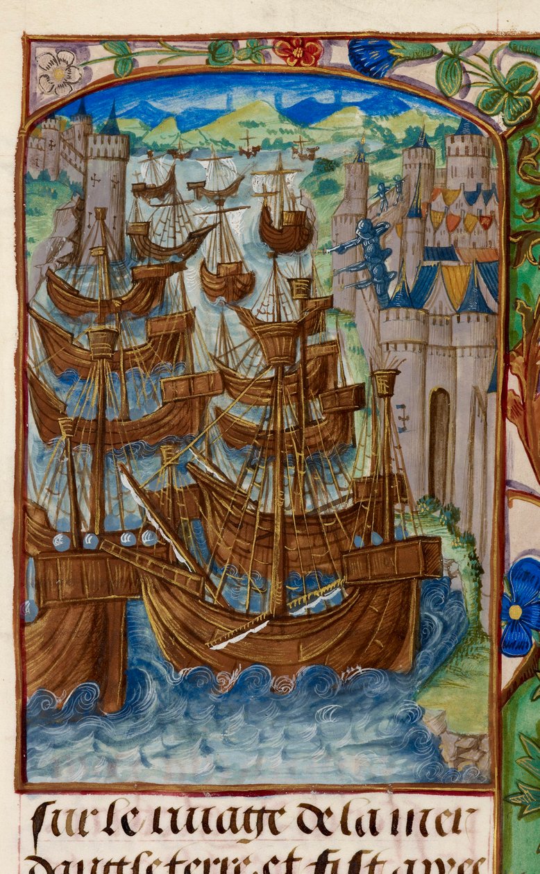 Royal 20 E. III, fol.186v Fransk flåde angrebet ved Sluys, fra 