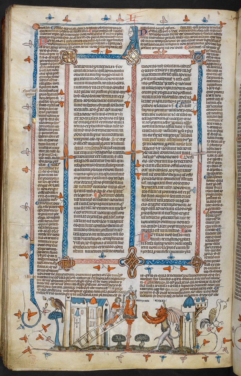 Royal MS 10 E IV, f.209v, Maleren og Djævelen, fra Decretals of Gregory IX med glans af Bernard af Parma (