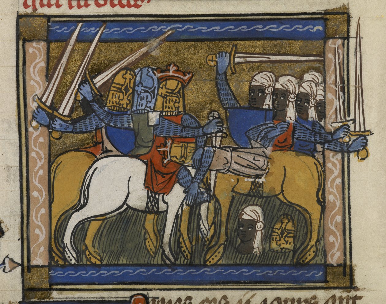Royal MS 19 D I, f.77v Slaget ved Genghis Khan og Prester John, fra 