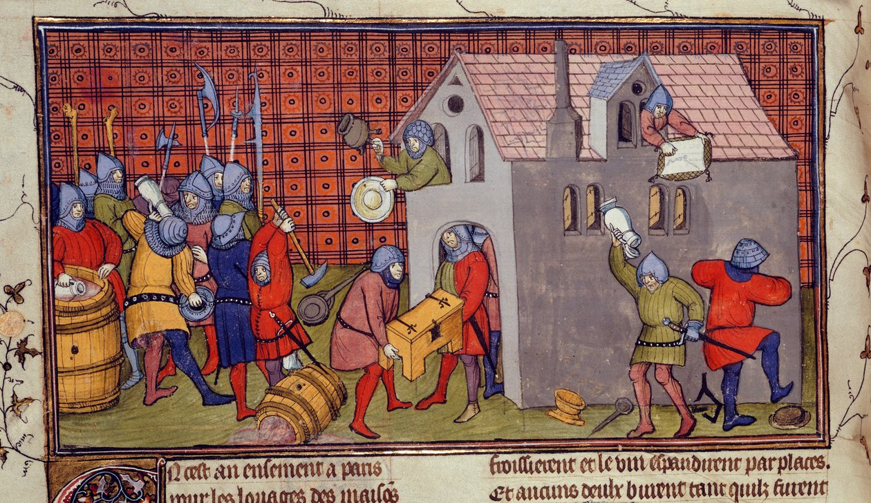 Royal MS 20 CVII f.41v, Plyndring af et hus (vellum) af French School