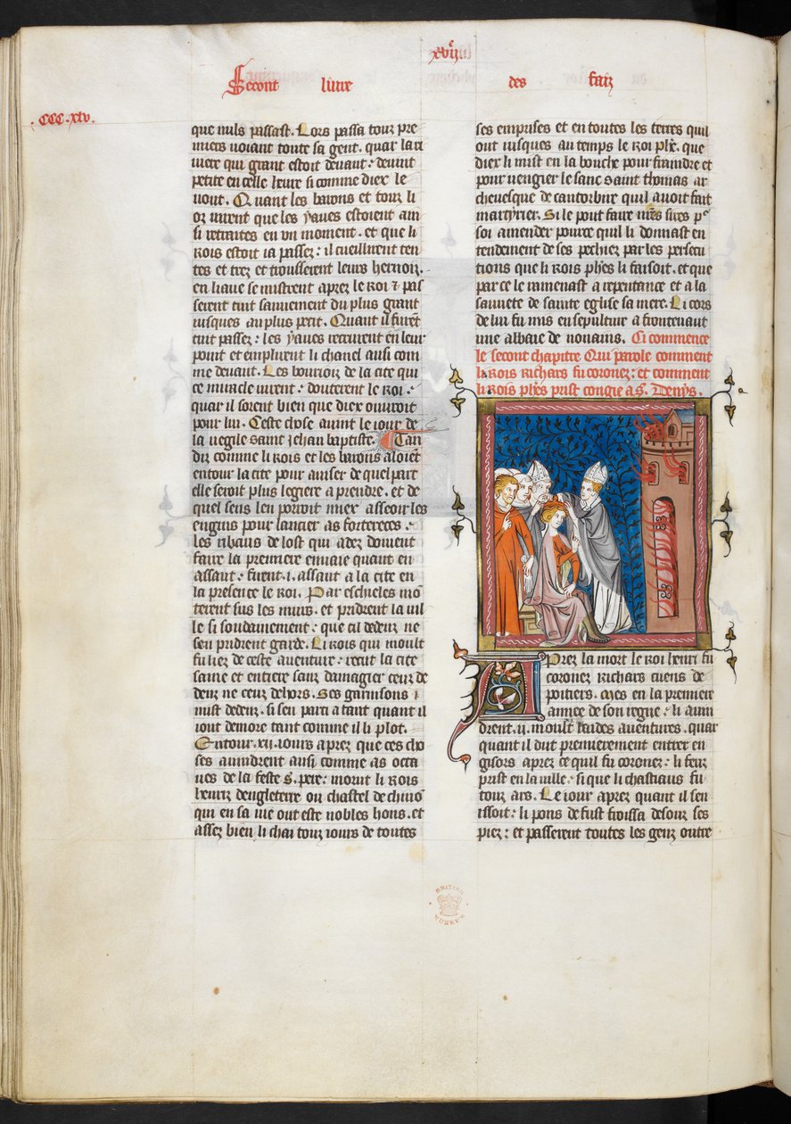 Royal Ms 16 g VI f.347v Kroning af kong Richard I, illustration fra 