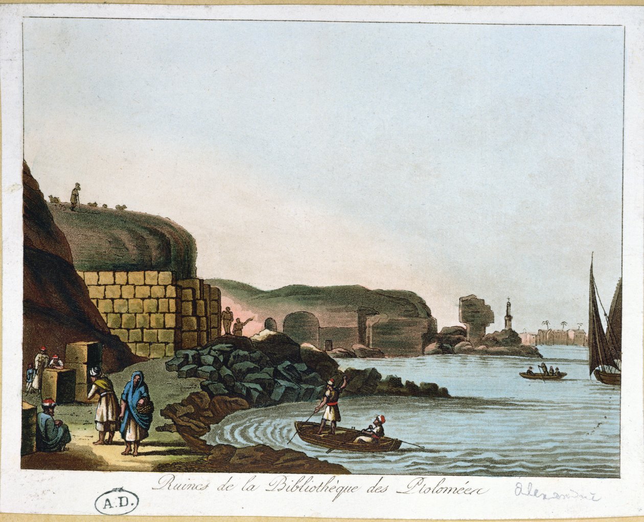 Ruinerne af Ptolemæusbiblioteket i Alexandria, Egypten, 1811 af French School