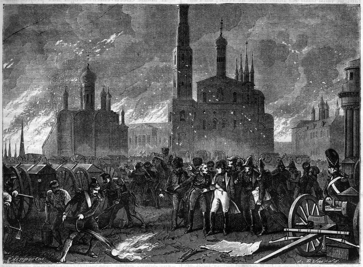 Ruslands kampagne 1812 - General Jean Ambroise Baston de Lariboisiere opfordrer Napoleon til at forlade Kreml på grund af en eksplosionsfare - Moskva-brand i 1812 - General Lariboisiere tvinger Napoleon til at forlade Kreml og truer med en formidabel ekspl af French School