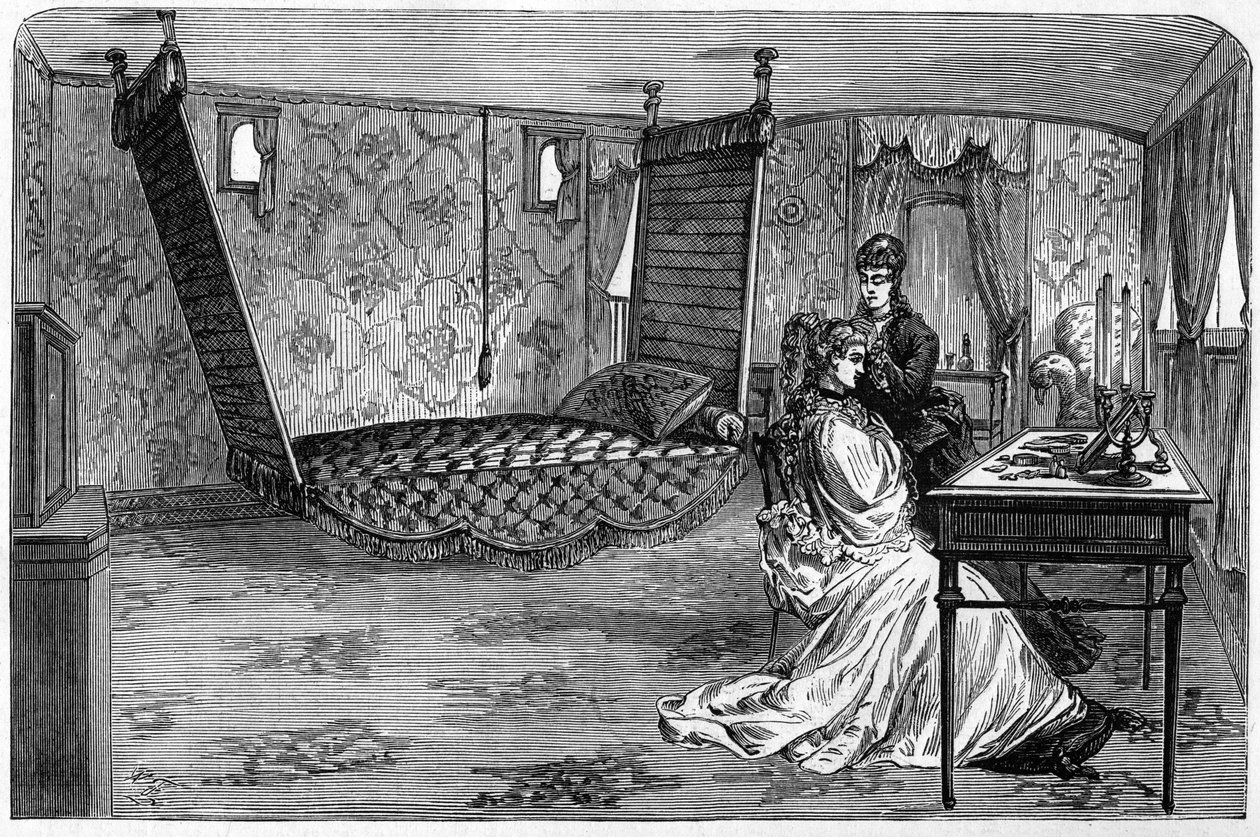 Russisk kejsertog brugt af hertugen og hertuginden af Edinburgh i 1874: soveværelsesvognen. Indgravering i "" Le Monde Illustré"" nr. 886 af 6. april 1874. af French School