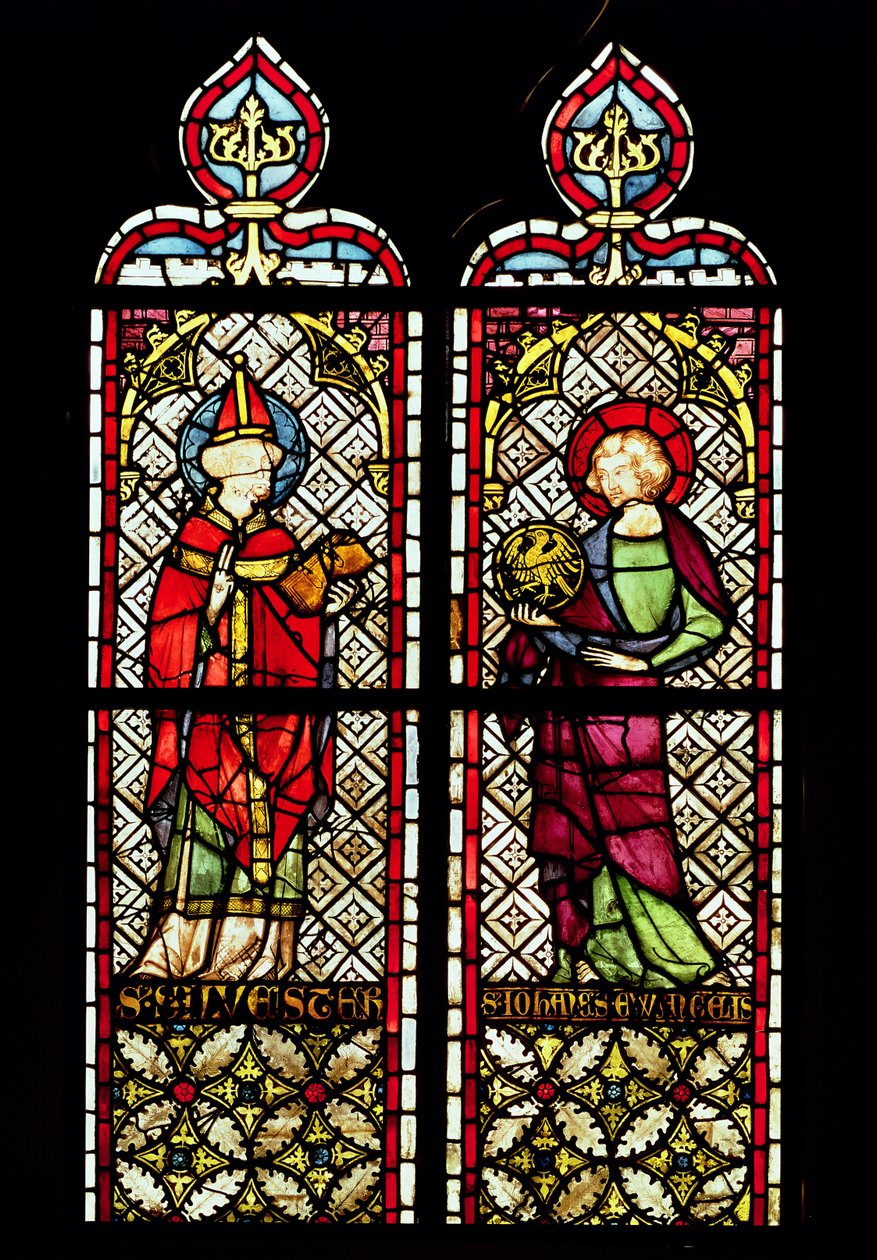 SS. Sylvester og Johannes evangelisten, fra den kollegiale kirke Our Lady of the Assumption i Romont, ca. 1330 af French School