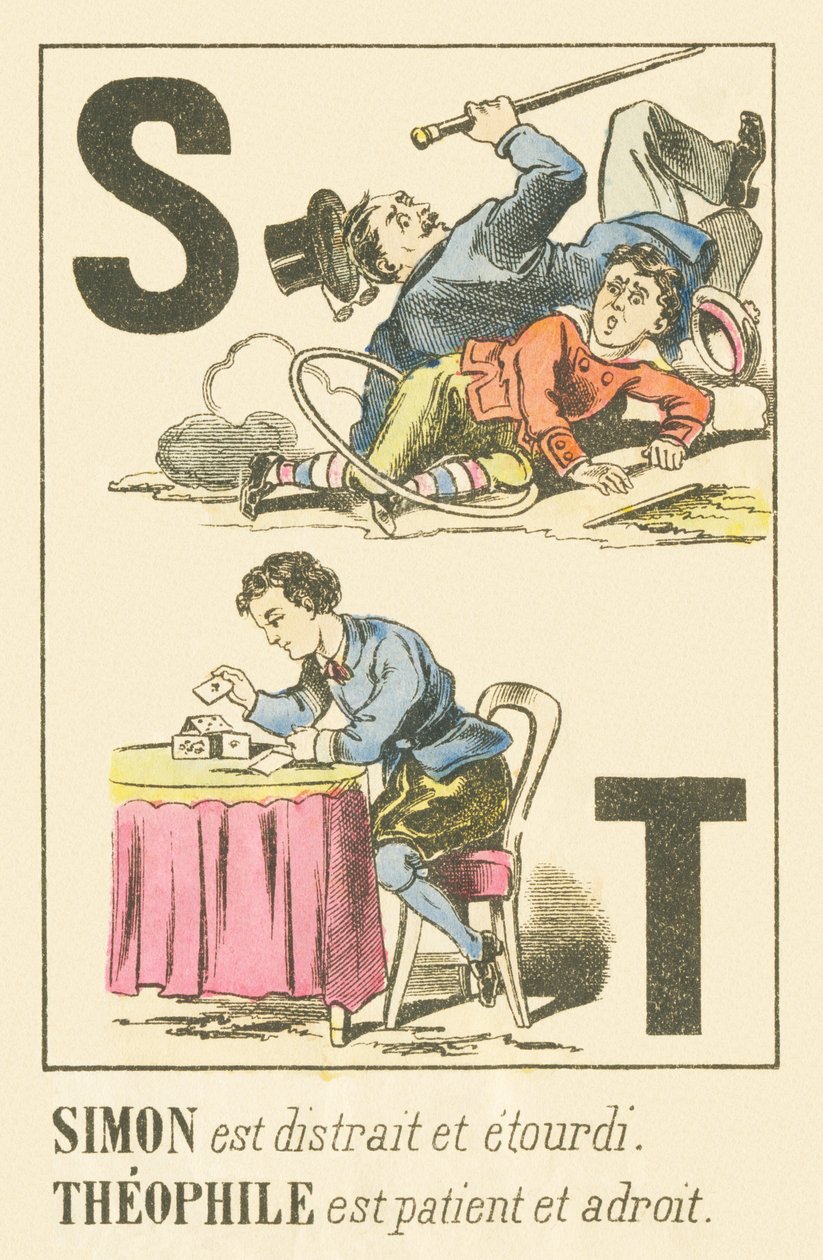 S T: Simon er distraheret og svimmel. Theophile er tålmodig og dygtig af French School