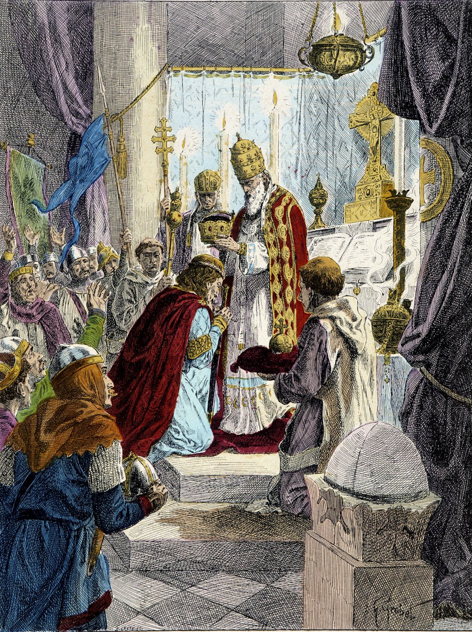 Hellig (kroning) af Karl den Store (742 - 814) i 800 af pave Leo III. af French School