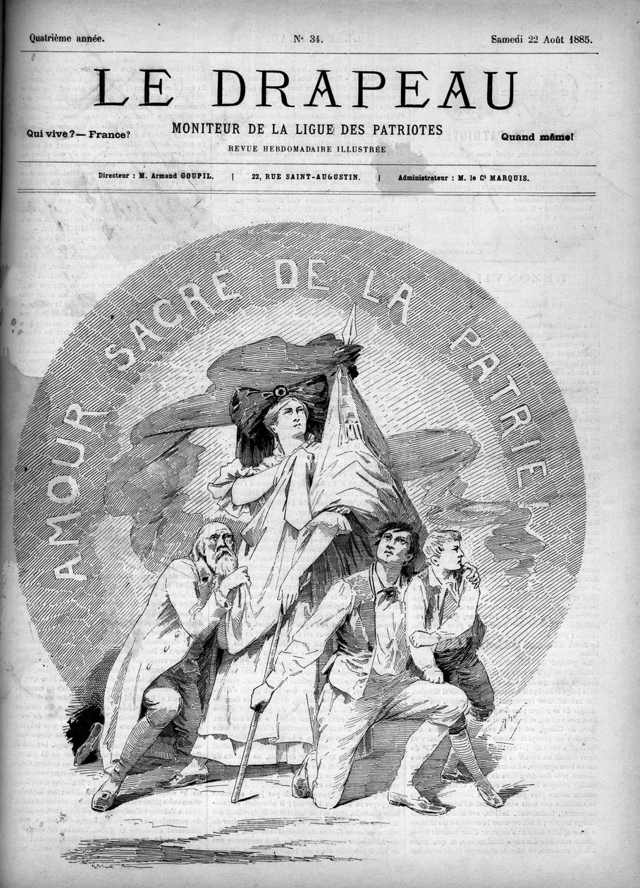 Sacred Love of the Fatherland - cover af "The Flag - Monitor of the League of Patriots" - 22. august af French School