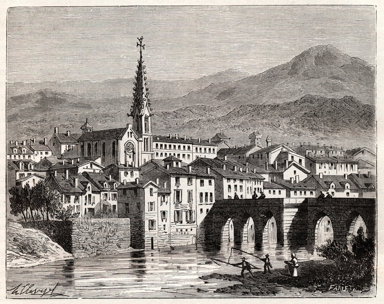 Saint-Antonin-Noble-Val (Saint Antonin Noble Val) - Languedoc-Roussillon-Midi-Pyrenee - indgravering i "Frankrig illustree: geografi, historie, statistisk administration" af V.A. Malt-brun. 1884 af French School