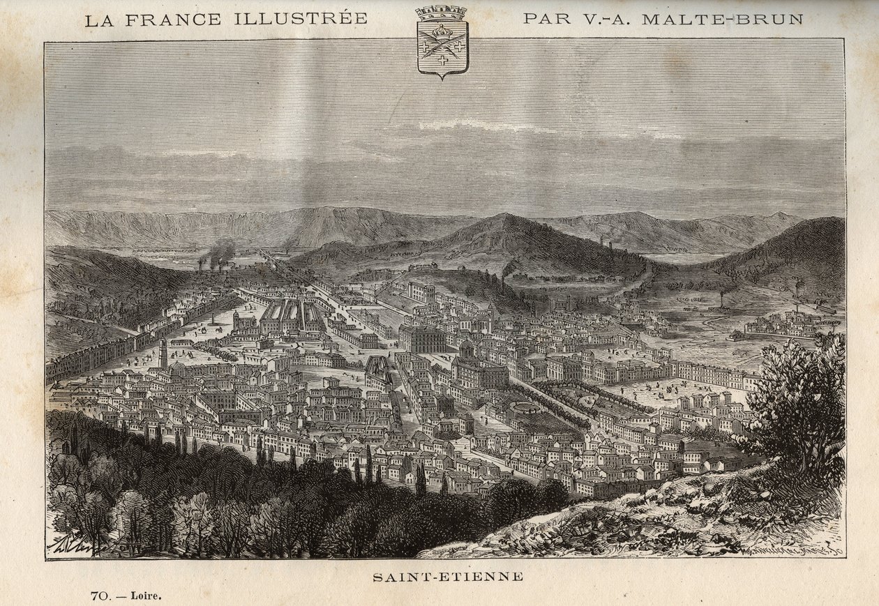 Saint-Etienne (Saint Etienne) - indgravering i "" Frankrig illustree: geografi, historie, statistisk administration"" af V.-A. Malt-brun. 1884 af French School