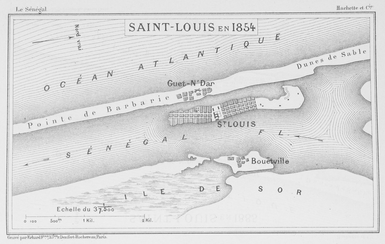 Saint-Louis i 1854, illustration fra "Le Senegal...", af Louis Leon Faidherbe, 1854 af French School