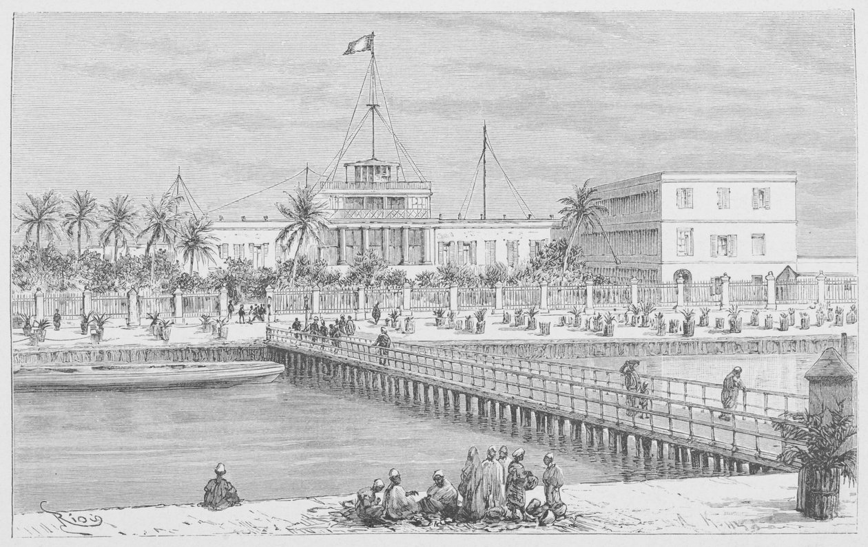 Saint-Louis, view of N "Dar, Pont de Guet, illustration from" Le Senegal ... "by Louis Leon Faidherbe, 1889dani af French School