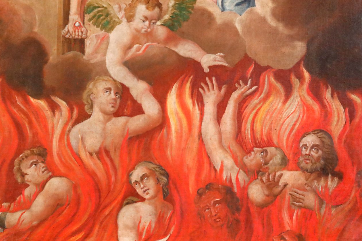 Saint-Nicolas de Veroce kirke. Sidste dom: helvede. En gruppe af de Frelste. Maleri. Frankrig. af French School