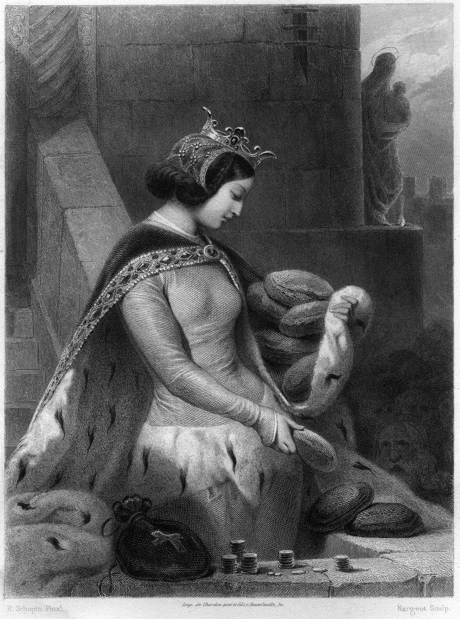 Saint Bathilde Dronning af Frankrig (død 680) hustru til Clovis II. I "Les Saintes Femmes" af French School