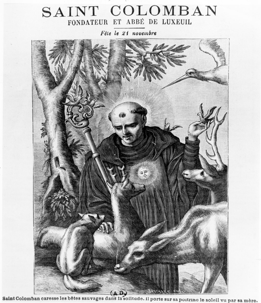 Saint Colombanus, tryk lavet af Bauchart af French School