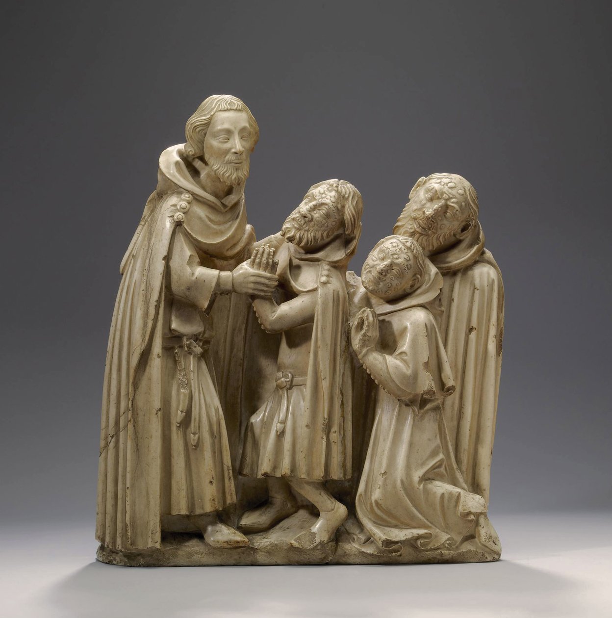 Sankt Elzear af Sabran helbreder tre spedalske, ca. 1373 (alabaster) af French School