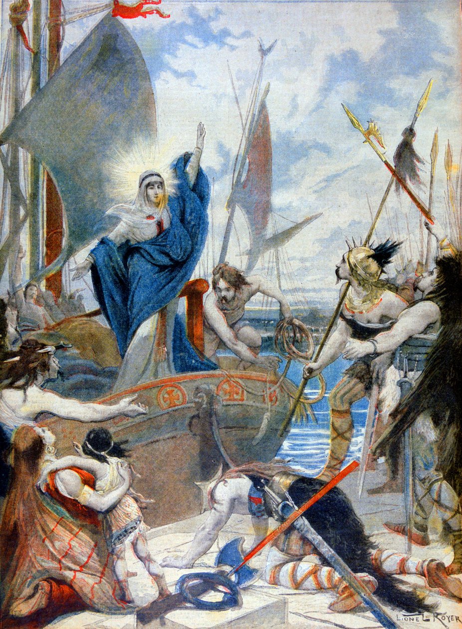 Saint Genevieve og Attila af French School