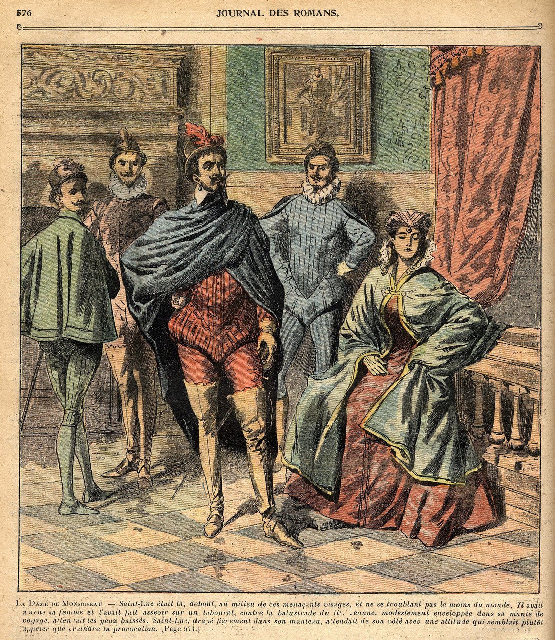 Saint Luke har bragt sin kone Jeanne. Illustration af romanen "La Dame de Monsoreau" af Alexandre Dumas. i Journal of Illustrated Popular Novels”. af French School