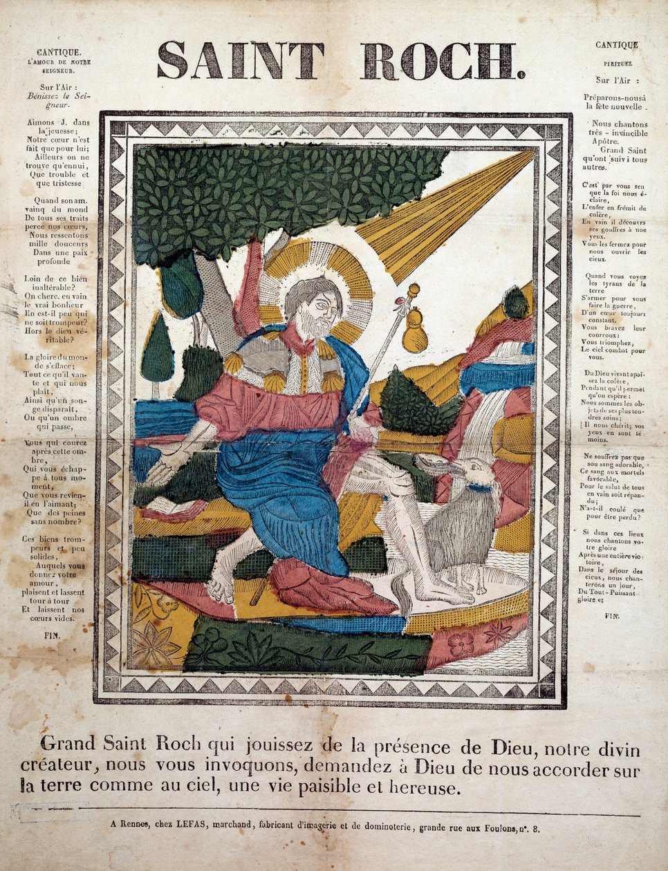 Sankt Roch. Stik, billedsprog af Rennes (1825). Coll, Ferrand. af French School