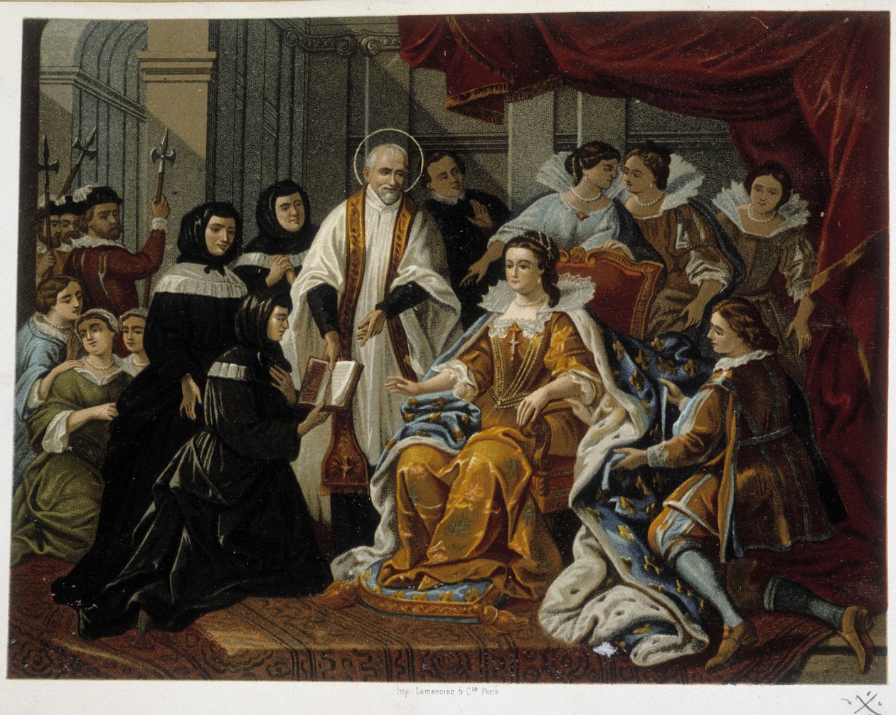 Saint Vincent de Paul præsenterer for Anne af Østrig de første velgørende døtre (også kaldet "Sint Vincent de Pauls søstre") - fra et maleri fra det 18. århundrede. af French School