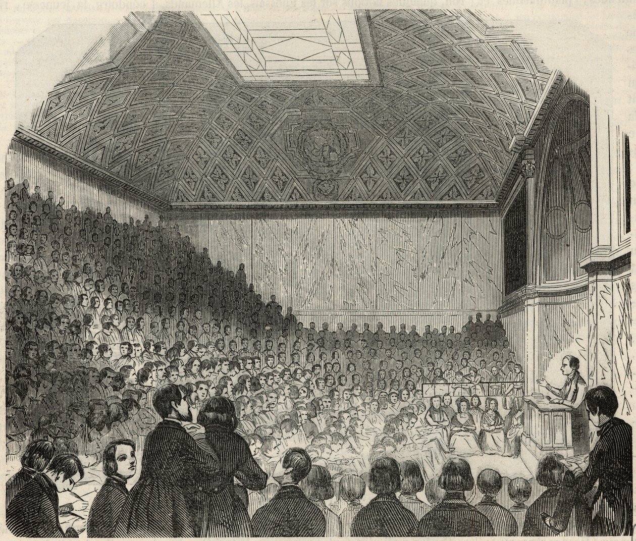 Klasseværelse på College de France i Paris i det 19. århundrede - Indgravering i "Tableau-de-Paris" af Edmond Texier 1852 af French School