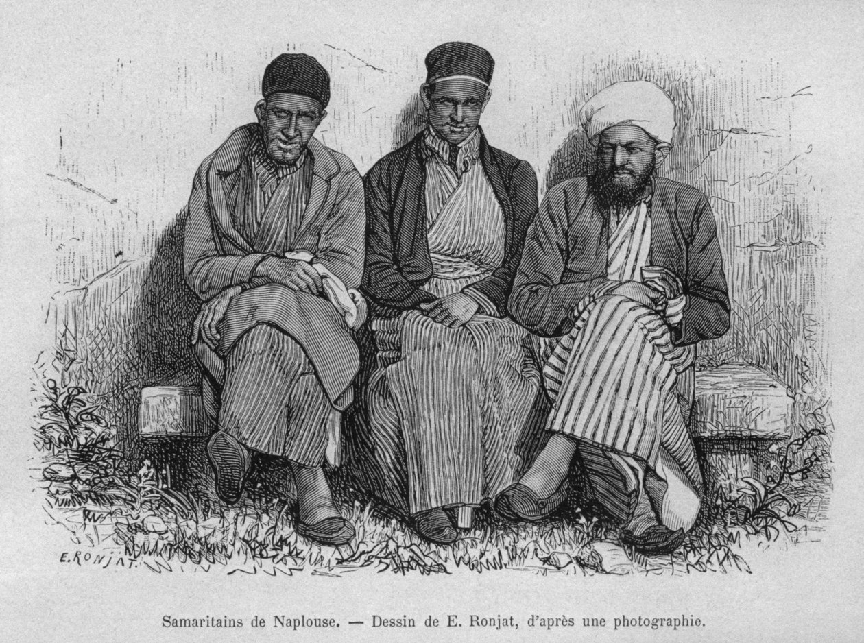 Samaritanere fra Nablus, fra Syrien i dag. Rejser i Fønikien, Libanon og Judæa. 1875-1880 af Louis Charles Emile Lortet, 1884 (bw gravering) af French School