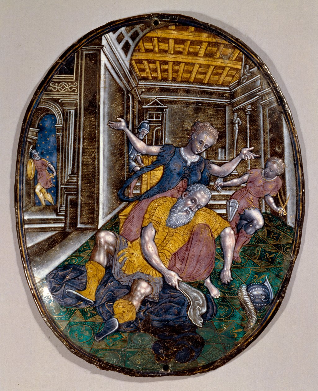 Samson og Dalila Samson mister styrke efter Dalila klippede sit hår. Limoges hæfte. 1575 ca. London Victoria and Albert Museum af French School