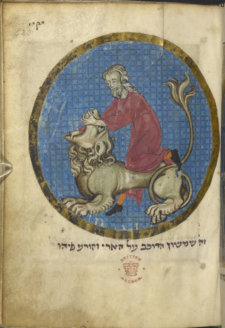 Samson og løven, fra Nordfransk Miscellany, ca. 1280 (vellum) af French School