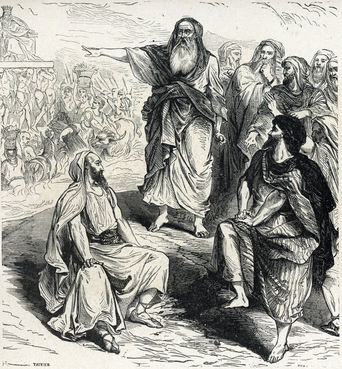 Samuel viser israelitterne farerne ved at have en konge Indgravering fra Lahure privatsamling fra det 19. århundrede af French School