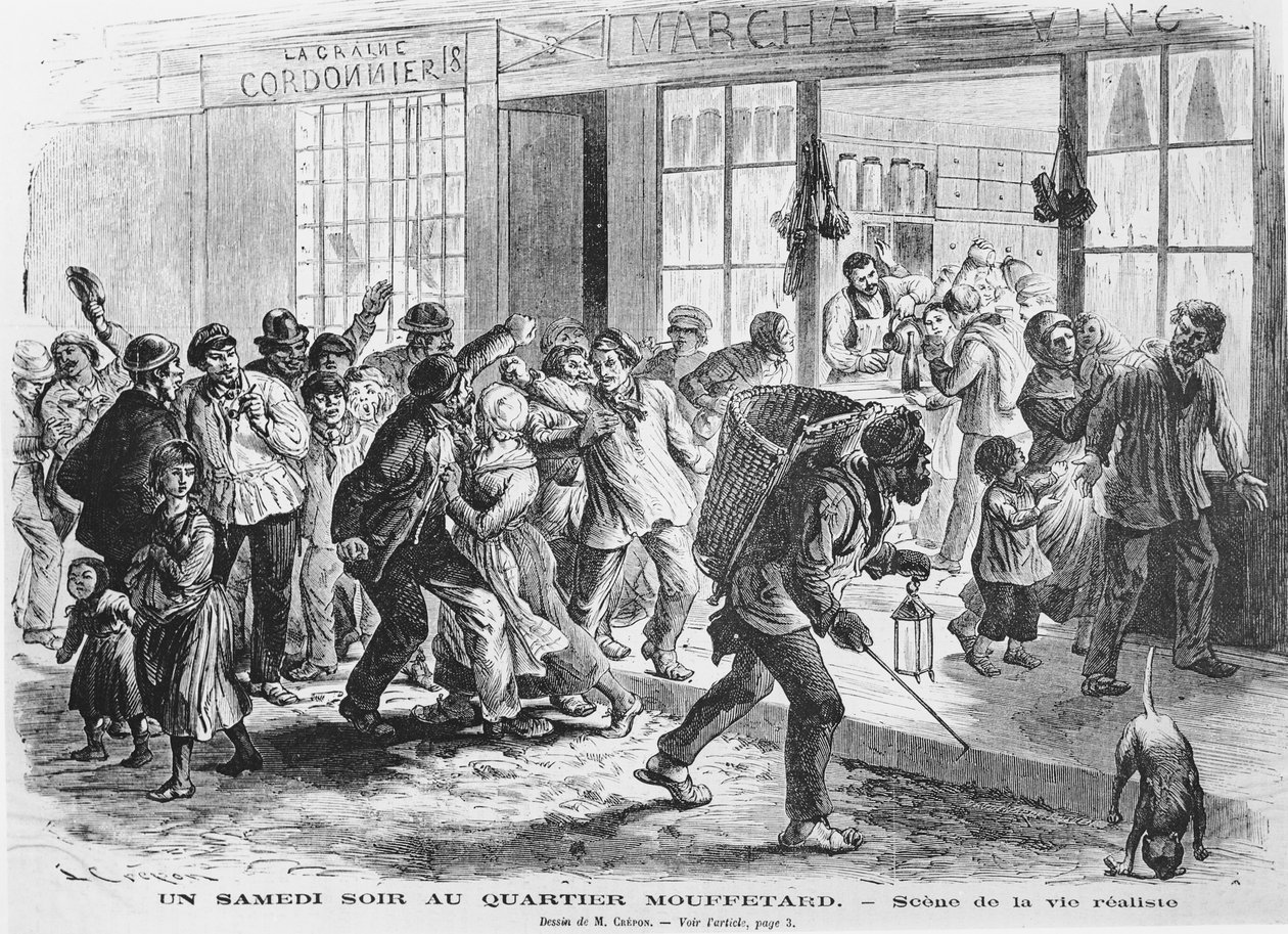 Lørdag aften i Mouffetard-kvarteret, ca. 1860 af French School