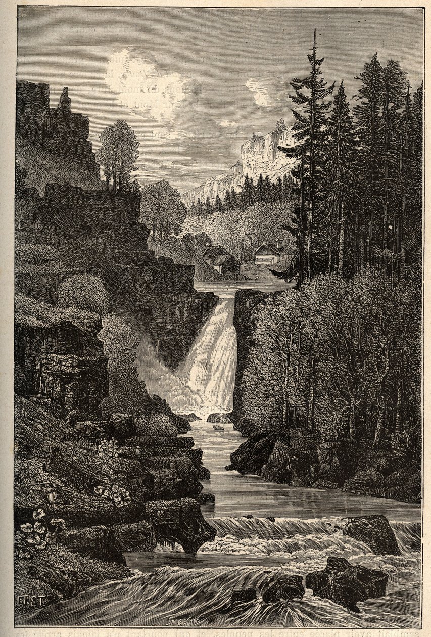 Saut du Doubs (vandfaldsfald) Franche-Comte - indgravering i "" PATRIE"" - PECTURESSE BESKRIVELSE AF FRANKRIG I 6 BINDE AF LUCIEN HUARD - slutningen af ​​det 19. århundrede af French School