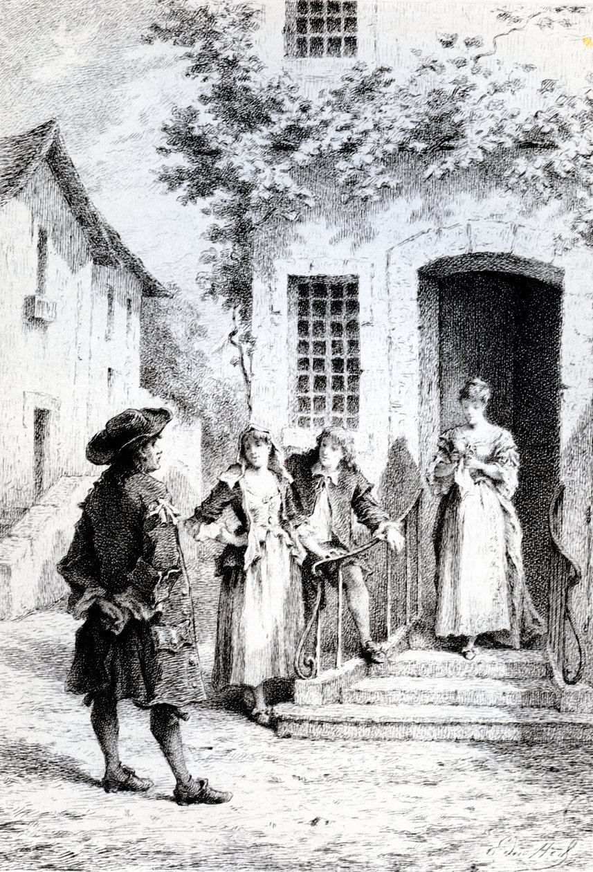 Scene fra The School for Wives, af Moliere af French School
