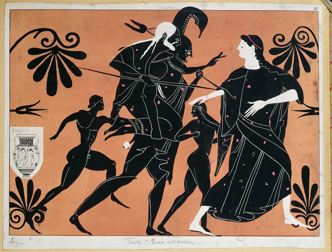 Scene fra en gammel græsk vase, der viser Æneas