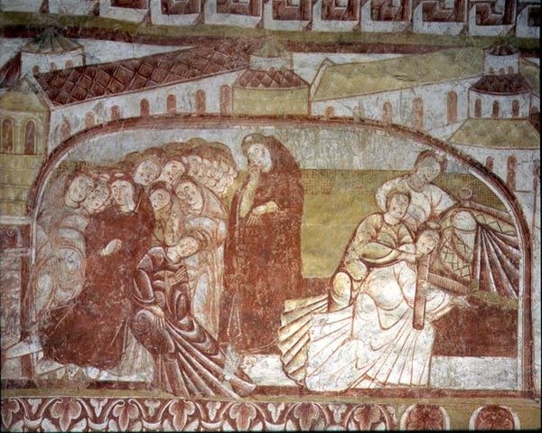 Scene fra en helligs liv (fresco) af French School