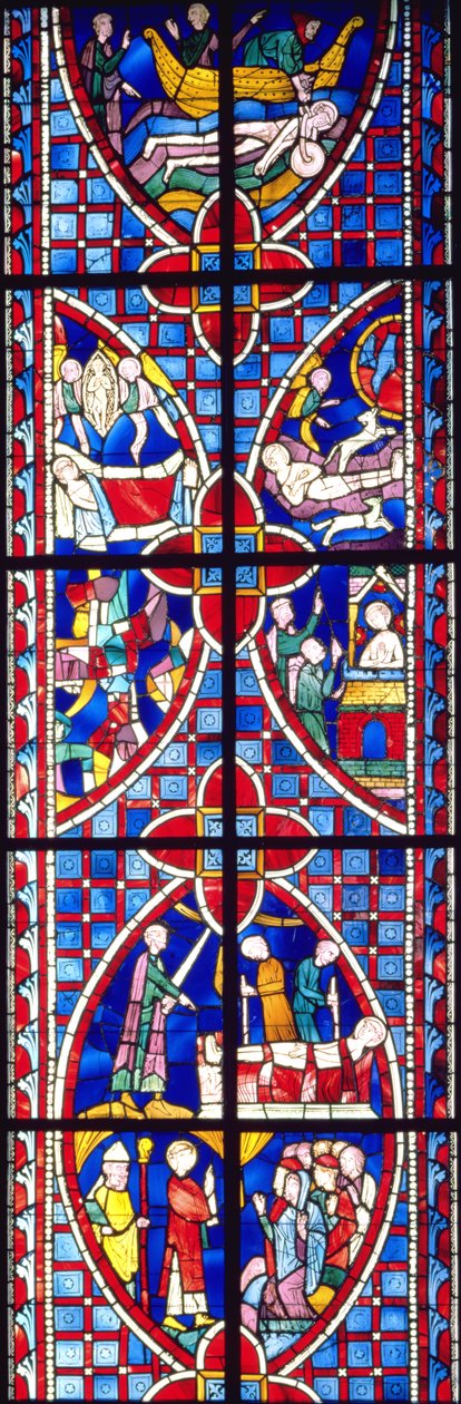 Scene fra St. Vincents liv, 1245-7 (farvet og malet glas) af French School