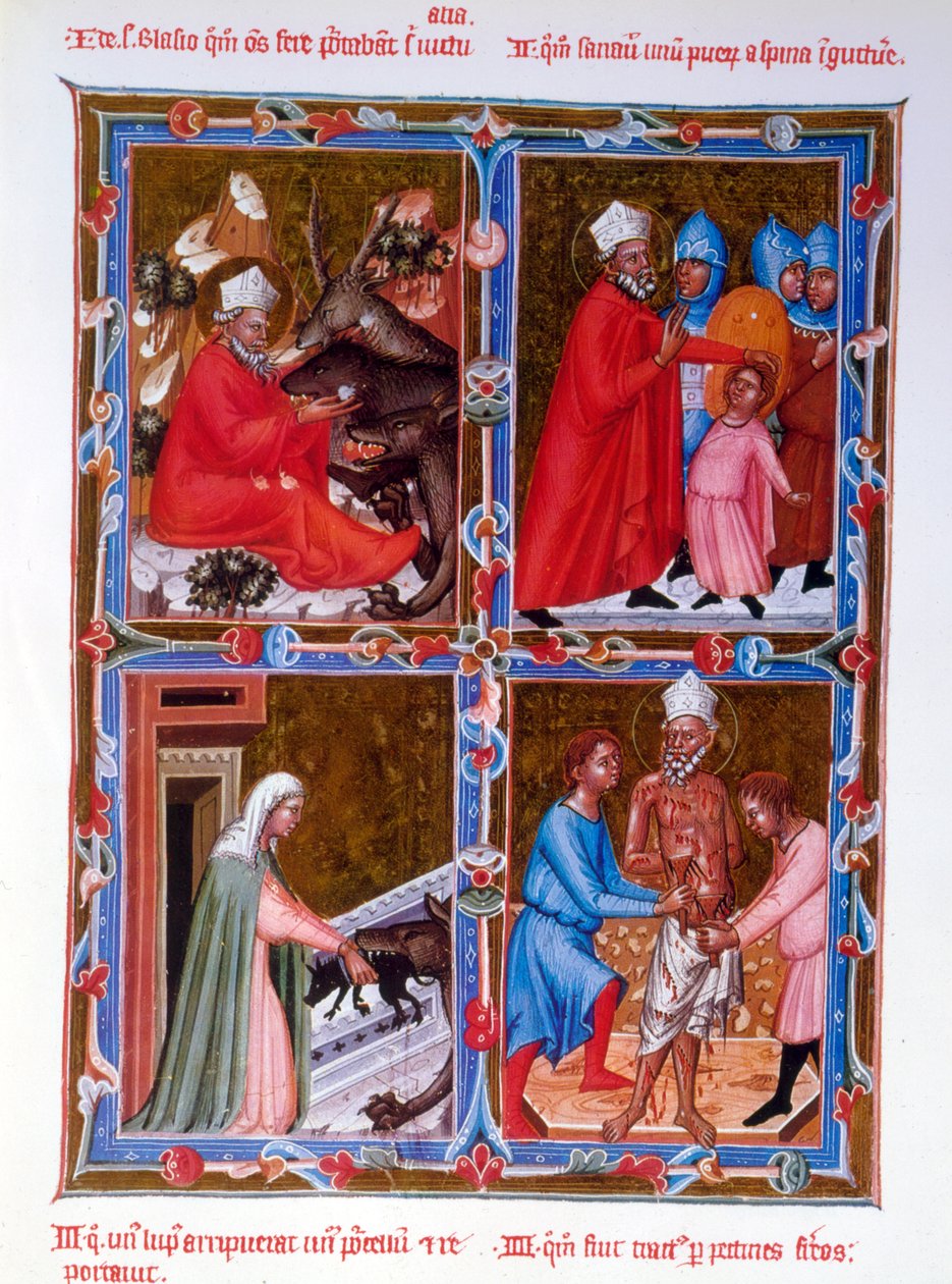 Scener fra Saint Blaises liv, faksimile af et manuskript fra det 15. århundrede af Legendaire des Anjou-Hongrie, skolen i Bologna af French School