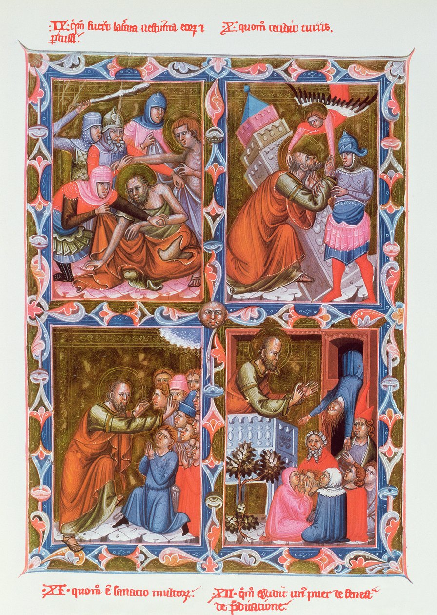 Scener fra Saint Pauls liv, faksimile af et manuskript fra det 15. århundrede af Legendaire des Anjou-Hongrie, skole i Bologna af French School