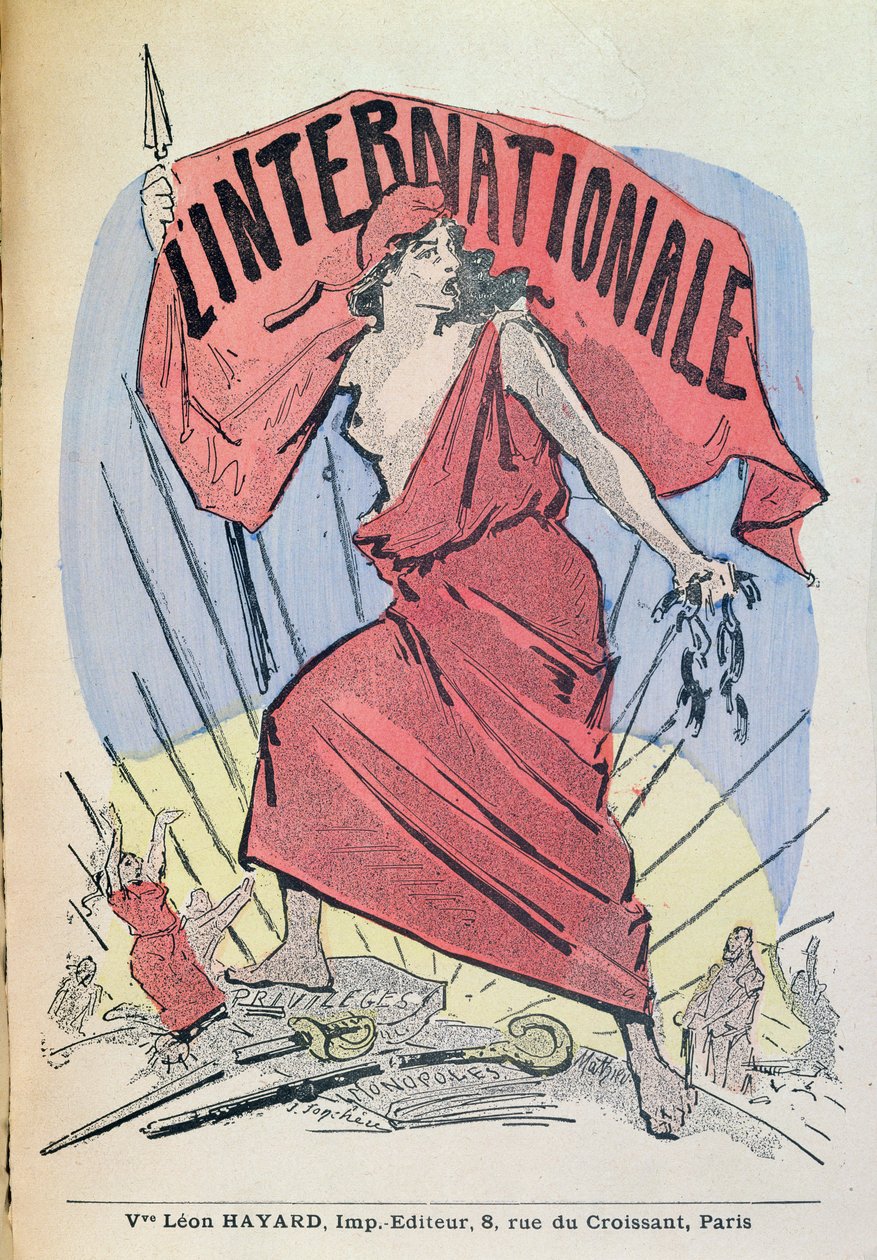 Partitur til sangen LInternationale, ca. 1900 (farvegravering) af French School
